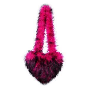 Faux Fur Shoulder Purse Fleece Love Bag Heart Shape Y2K Crossbody Bag :D